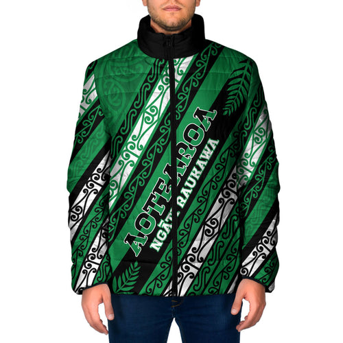 Personalised Aotearoa Ngati Raukawa Padded Jacket New Zealand Maori Tribal Fern Pattern