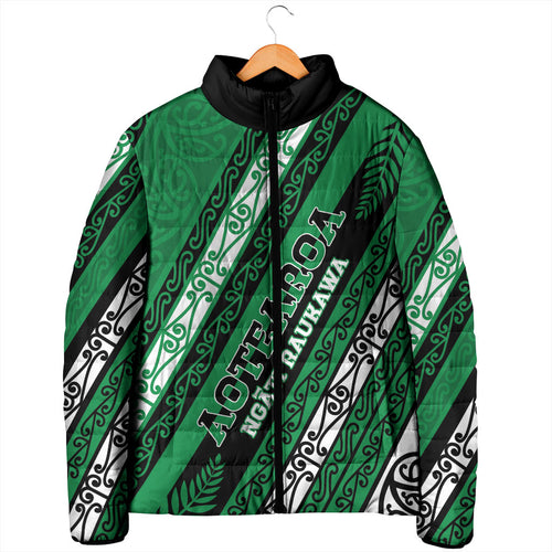 Personalised Aotearoa Ngati Raukawa Padded Jacket New Zealand Maori Tribal Fern Pattern