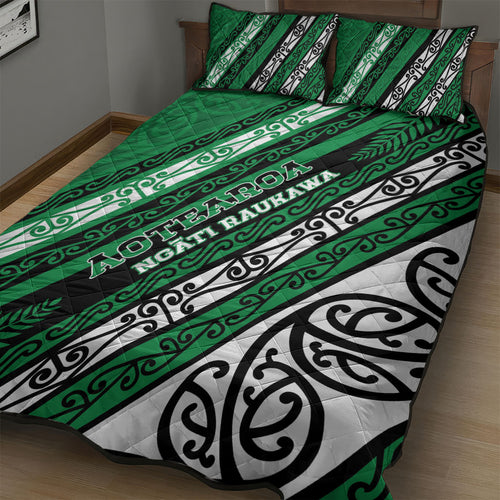 Aotearoa Ngati Raukawa Quilt Bed Set New Zealand Maori Tribal Fern Pattern