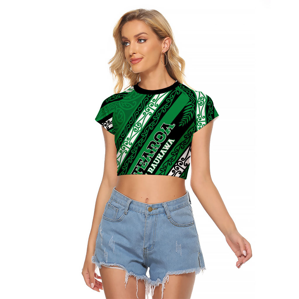 Personalised Aotearoa Ngati Raukawa Raglan Cropped T Shirt New Zealand Maori Tribal Fern Pattern