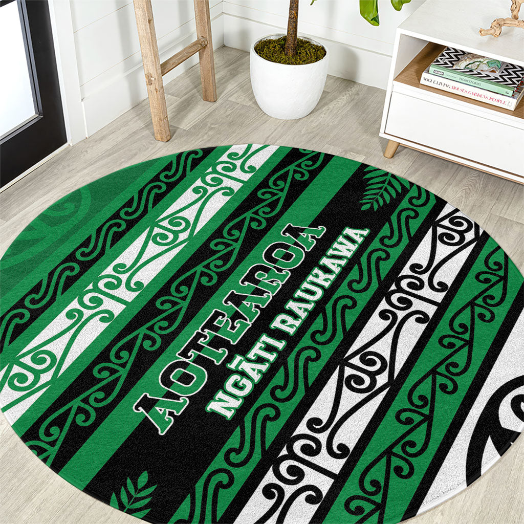 Aotearoa Ngati Raukawa Round Carpet New Zealand Maori Tribal Fern Pattern