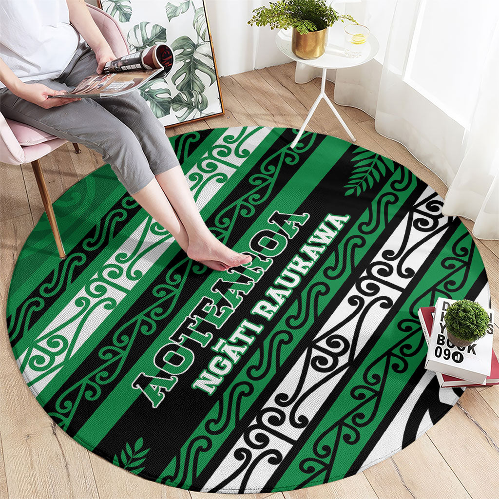 Aotearoa Ngati Raukawa Round Carpet New Zealand Maori Tribal Fern Pattern