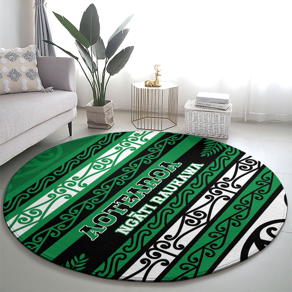 Aotearoa Ngati Raukawa Round Carpet New Zealand Maori Tribal Fern Pattern