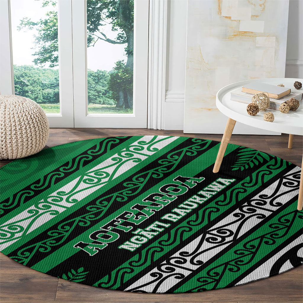 Aotearoa Ngati Raukawa Round Carpet New Zealand Maori Tribal Fern Pattern