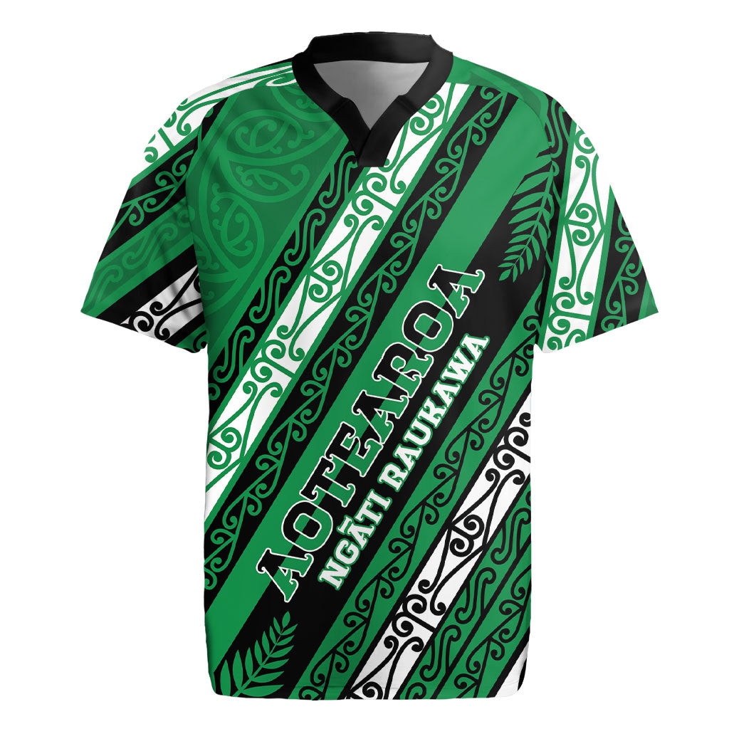 Personalised Aotearoa Ngati Raukawa Rugby Jersey New Zealand Maori Tribal Fern Pattern