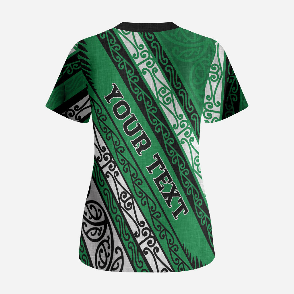 Personalised Aotearoa Ngati Raukawa Scrub Top New Zealand Maori Tribal Fern Pattern