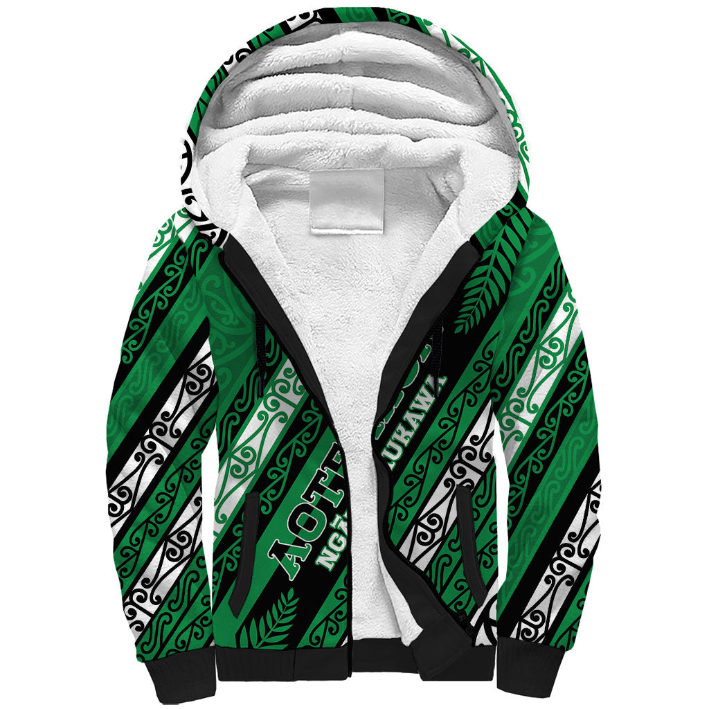 Personalised Aotearoa Ngati Raukawa Sherpa Hoodie New Zealand Maori Tribal Fern Pattern