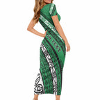Personalised Aotearoa Ngati Raukawa Short Sleeve Bodycon Dress New Zealand Maori Tribal Fern Pattern