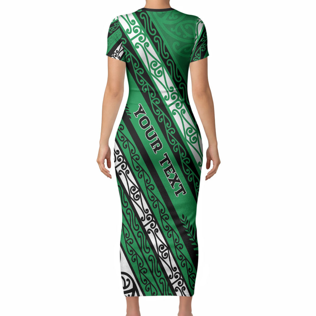 Personalised Aotearoa Ngati Raukawa Short Sleeve Bodycon Dress New Zealand Maori Tribal Fern Pattern