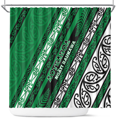 Aotearoa Ngati Raukawa Shower Curtain New Zealand Maori Tribal Fern Pattern