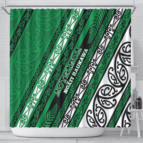 Aotearoa Ngati Raukawa Shower Curtain New Zealand Maori Tribal Fern Pattern