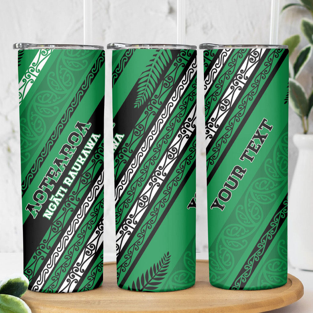 Personalised Aotearoa Ngati Raukawa Skinny Tumbler New Zealand Maori Tribal Fern Pattern