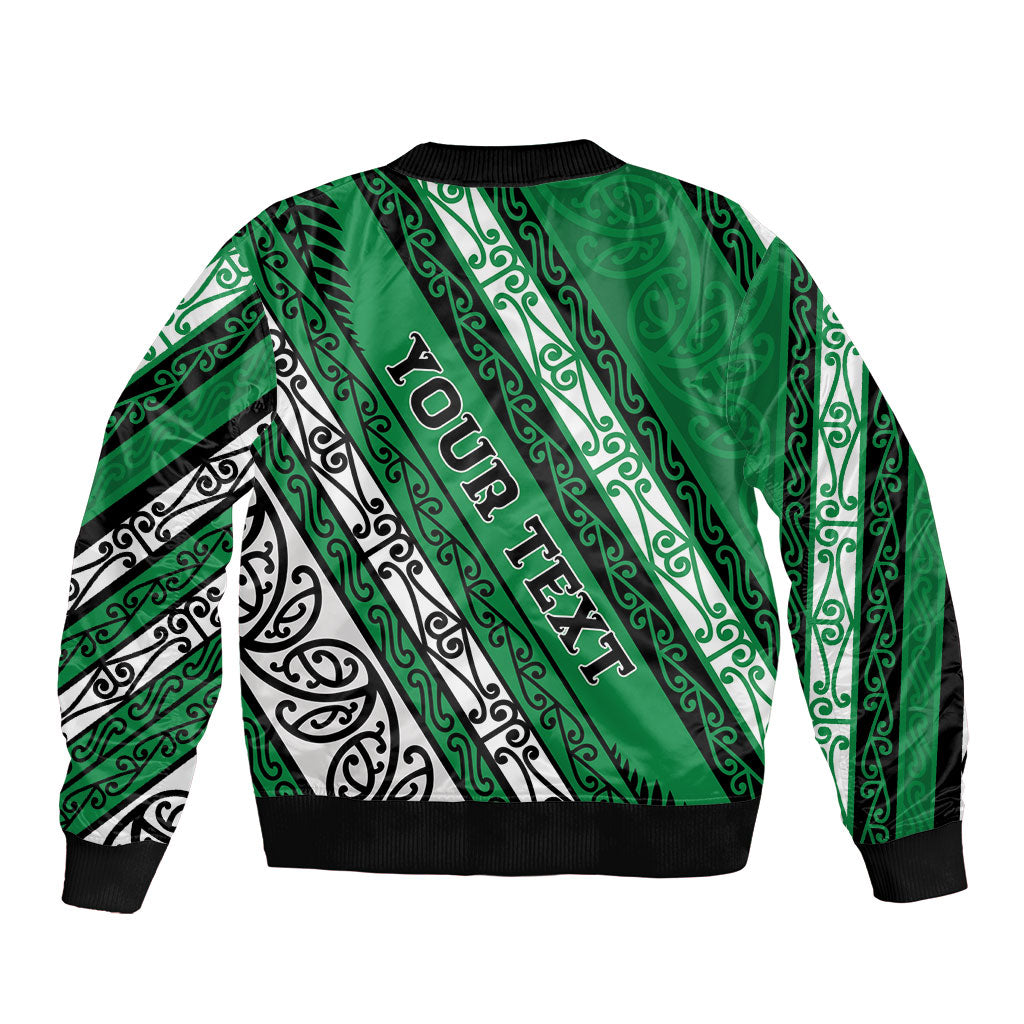 Personalised Aotearoa Ngati Raukawa Sleeve Zip Bomber Jacket New Zealand Maori Tribal Fern Pattern
