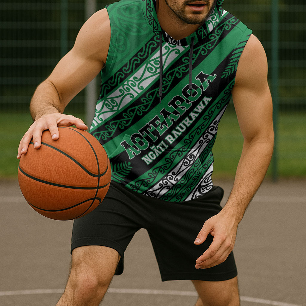 Personalised Aotearoa Ngati Raukawa Sleeveless Hoodie New Zealand Maori Tribal Fern Pattern