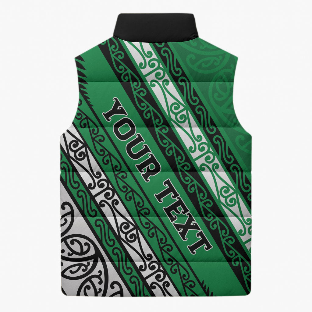 Personalised Aotearoa Ngati Raukawa Sleeveless Puffer Jacket New Zealand Maori Tribal Fern Pattern