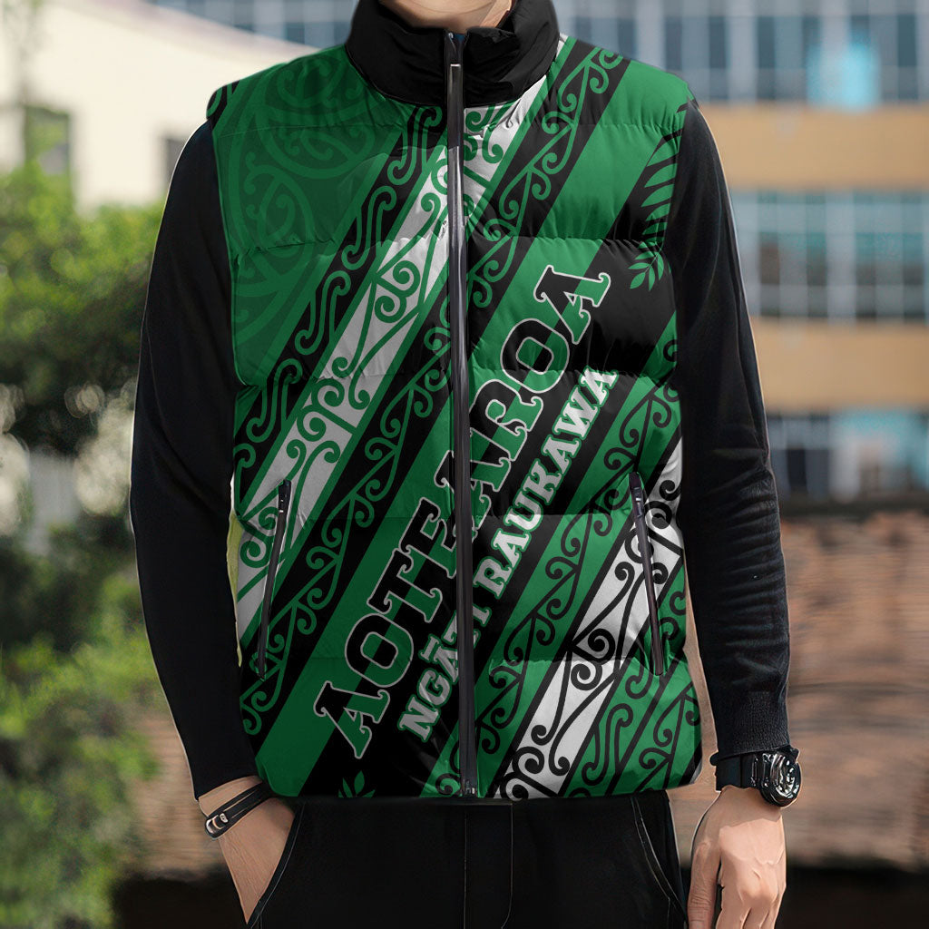 Personalised Aotearoa Ngati Raukawa Sleeveless Puffer Jacket New Zealand Maori Tribal Fern Pattern