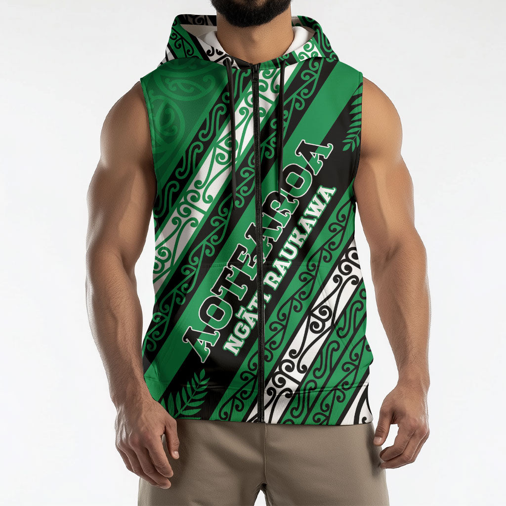 Personalised Aotearoa Ngati Raukawa Sleeveless Zip Hoodie New Zealand Maori Tribal Fern Pattern