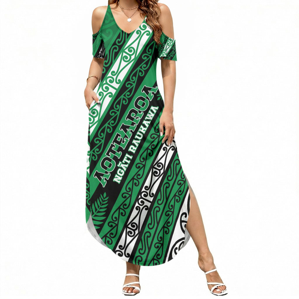 Personalised Aotearoa Ngati Raukawa Summer Maxi Dress New Zealand Maori Tribal Fern Pattern