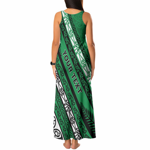 Personalised Aotearoa Ngati Raukawa Tank Maxi Dress New Zealand Maori Tribal Fern Pattern