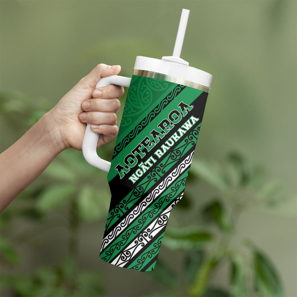 Personalised Aotearoa Ngati Raukawa Tumbler With Handle New Zealand Maori Tribal Fern Pattern