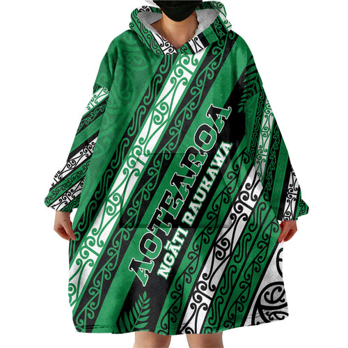 Personalised Aotearoa Ngati Raukawa Wearable Blanket Hoodie New Zealand Maori Tribal Fern Pattern