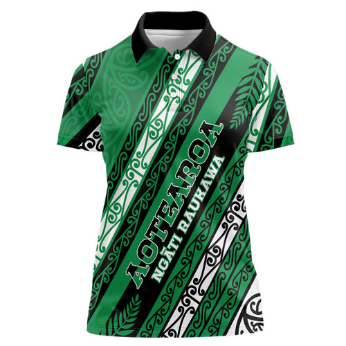 Personalised Aotearoa Ngati Raukawa Women Polo Shirt New Zealand Maori Tribal Fern Pattern