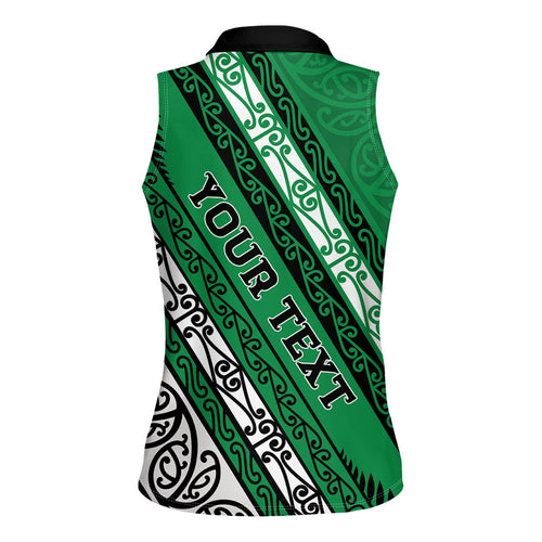 Personalised Aotearoa Ngati Raukawa Women Sleeveless Polo Shirt New Zealand Maori Tribal Fern Pattern