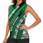 Personalised Aotearoa Ngati Raukawa Women Sleeveless Polo Shirt New Zealand Maori Tribal Fern Pattern