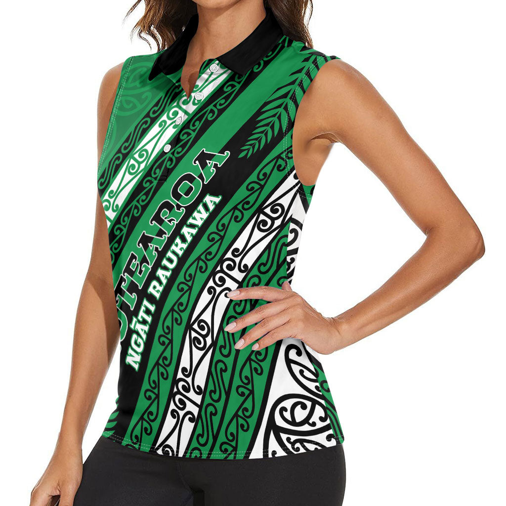 Personalised Aotearoa Ngati Raukawa Women Sleeveless Polo Shirt New Zealand Maori Tribal Fern Pattern