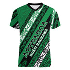 Personalised Aotearoa Ngati Raukawa Women V-Neck T-Shirt New Zealand Maori Tribal Fern Pattern