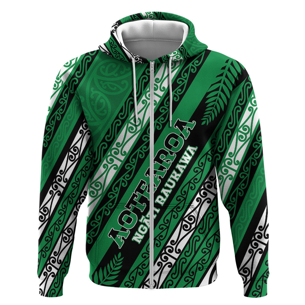Personalised Aotearoa Ngati Raukawa Zip Hoodie New Zealand Maori Tribal Fern Pattern