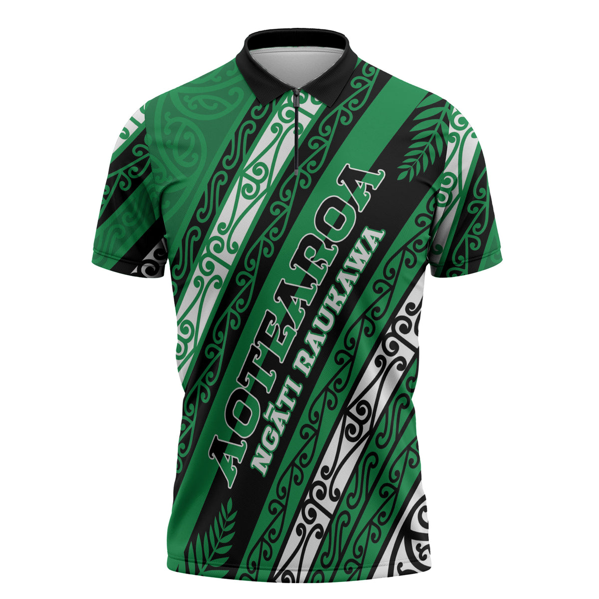 Personalised Aotearoa Ngati Raukawa Zipper Polo Shirt New Zealand Maori Tribal Fern Pattern