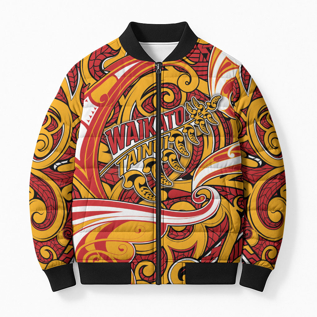 Custom Aotearoa Waikato Tainui Bomber Puffer Jacket Maori Tribal Pattern Koru Motif