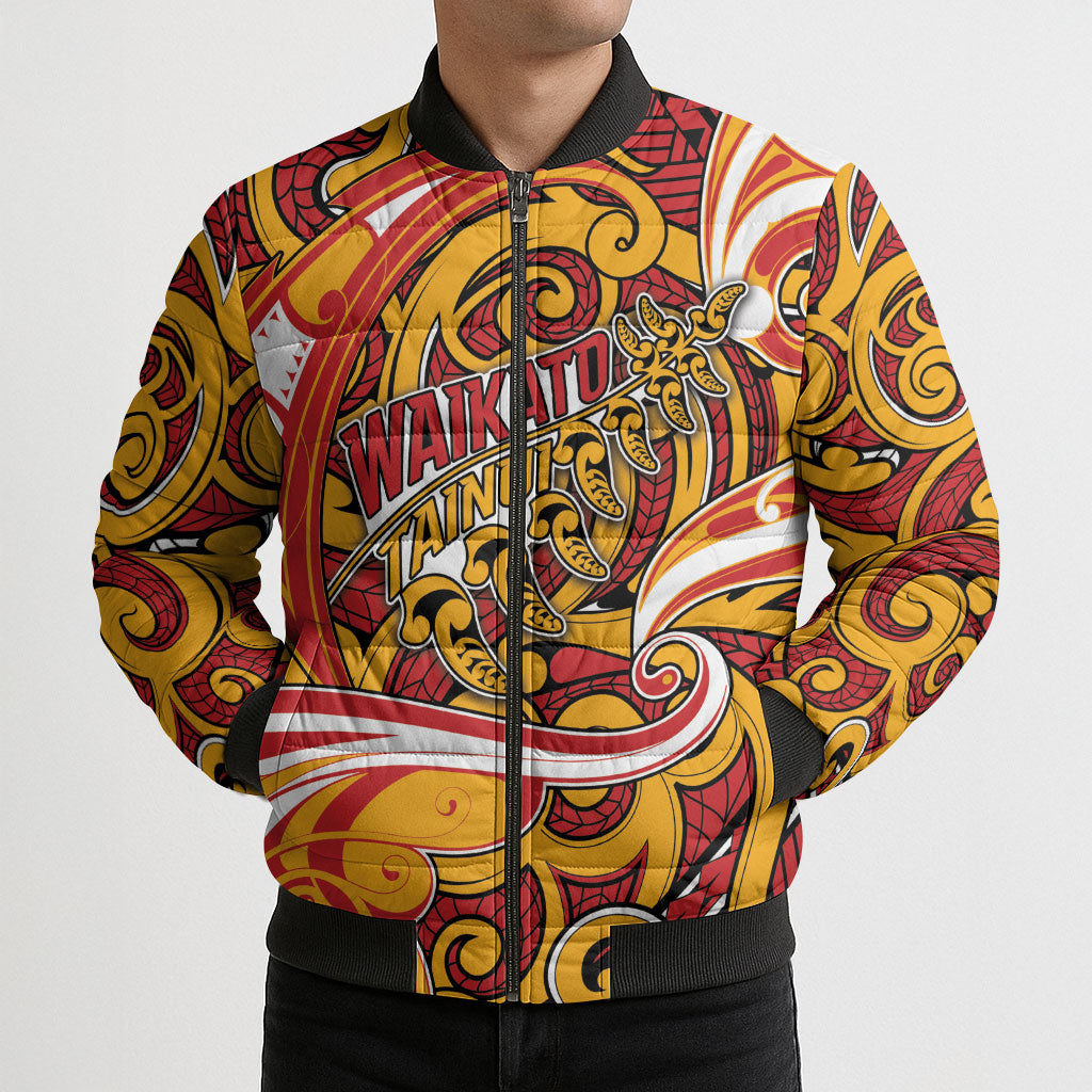 Custom Aotearoa Waikato Tainui Bomber Puffer Jacket Maori Tribal Pattern Koru Motif