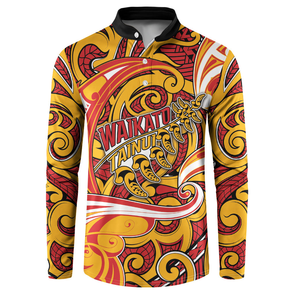 Custom Aotearoa Waikato Tainui Button Sweatshirt Maori Tribal Pattern Koru Motif