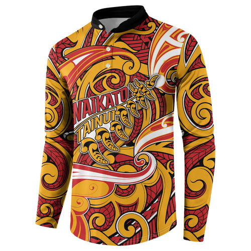 Custom Aotearoa Waikato Tainui Button Sweatshirt Maori Tribal Pattern Koru Motif