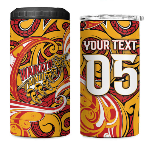 Custom Aotearoa Waikato Tainui 4 in 1 Can Cooler Tumbler Maori Tribal Pattern Koru Motif