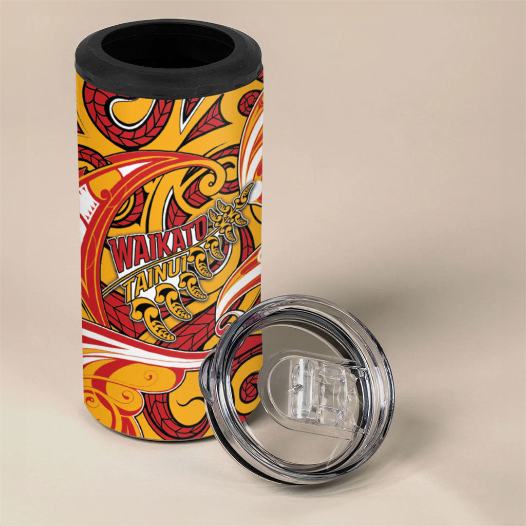Custom Aotearoa Waikato Tainui 4 in 1 Can Cooler Tumbler Maori Tribal Pattern Koru Motif