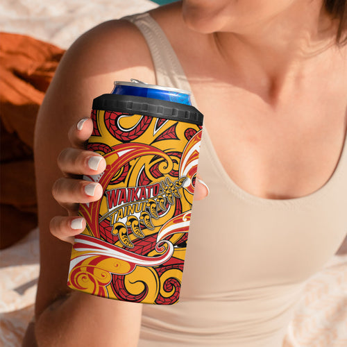 Custom Aotearoa Waikato Tainui 4 in 1 Can Cooler Tumbler Maori Tribal Pattern Koru Motif