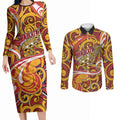 Custom Aotearoa Waikato Tainui Couples Matching Long Sleeve Bodycon Dress and Long Sleeve Button Shirt Maori Tribal Pattern Koru Motif