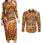 Custom Aotearoa Waikato Tainui Couples Matching Long Sleeve Bodycon Dress and Long Sleeve Button Shirt Maori Tribal Pattern Koru Motif