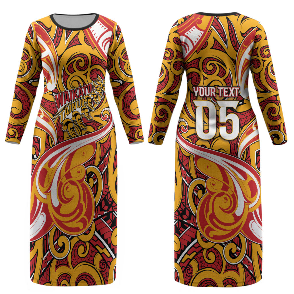 Custom Aotearoa Waikato Tainui Couples Matching Long Sleeve Bodycon Dress and Long Sleeve Button Shirt Maori Tribal Pattern Koru Motif