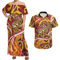 Custom Aotearoa Waikato Tainui Couples Matching Off Shoulder Maxi Dress and Hawaiian Shirt Maori Tribal Pattern Koru Motif