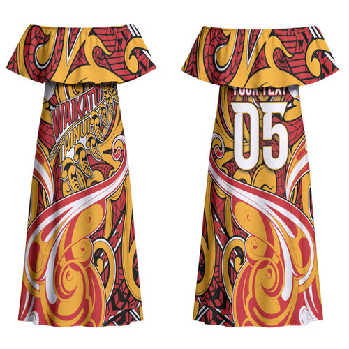 Custom Aotearoa Waikato Tainui Couples Matching Off Shoulder Maxi Dress and Hawaiian Shirt Maori Tribal Pattern Koru Motif