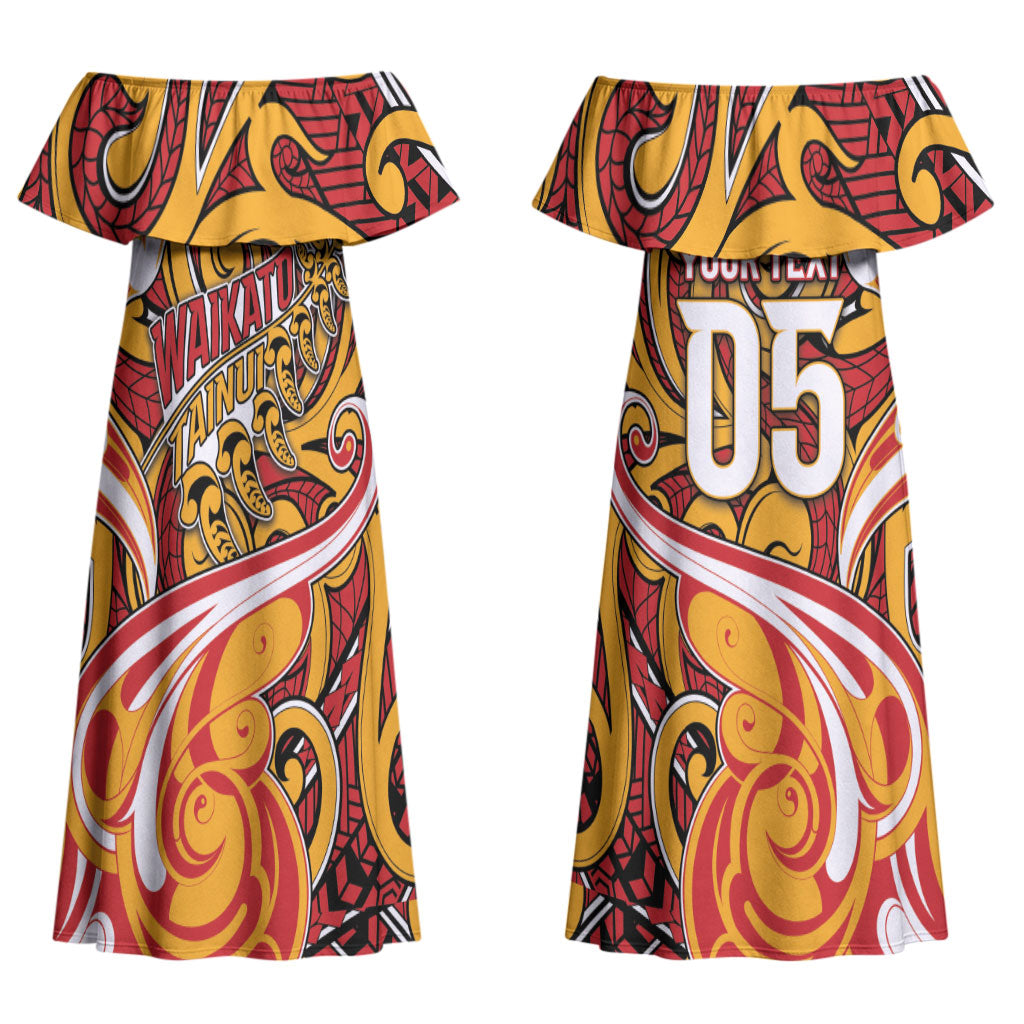 Custom Aotearoa Waikato Tainui Couples Matching Off Shoulder Maxi Dress and Long Sleeve Button Shirt Maori Tribal Pattern Koru Motif