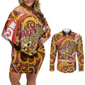 Custom Aotearoa Waikato Tainui Couples Matching Off Shoulder Short Dress and Long Sleeve Button Shirt Maori Tribal Pattern Koru Motif