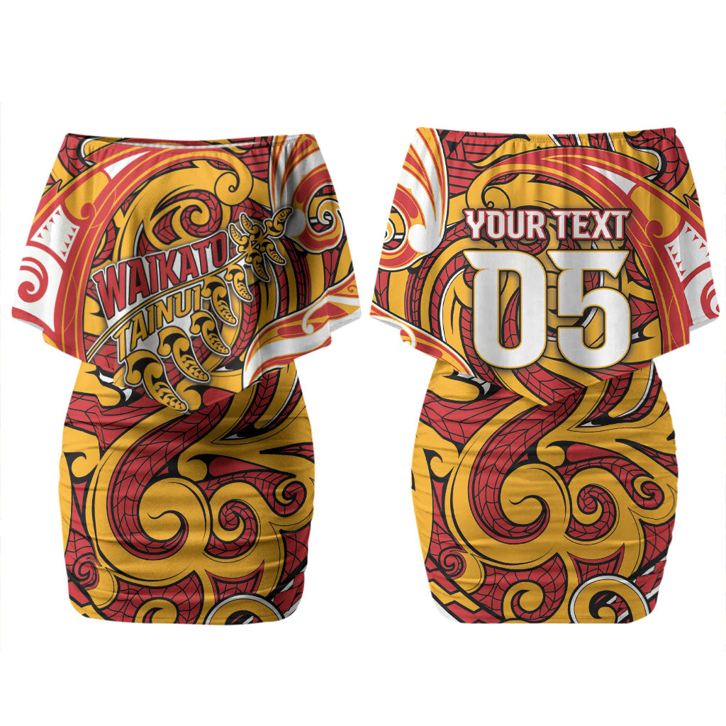 Custom Aotearoa Waikato Tainui Couples Matching Off Shoulder Short Dress and Long Sleeve Button Shirt Maori Tribal Pattern Koru Motif