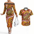 Custom Aotearoa Waikato Tainui Couples Matching Off The Shoulder Long Sleeve Dress and Hawaiian Shirt Maori Tribal Pattern Koru Motif