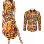 Custom Aotearoa Waikato Tainui Couples Matching Summer Maxi Dress and Long Sleeve Button Shirt Maori Tribal Pattern Koru Motif