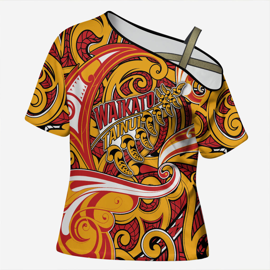 Custom Aotearoa Waikato Tainui Cross Shoulder Shirt Maori Tribal Pattern Koru Motif